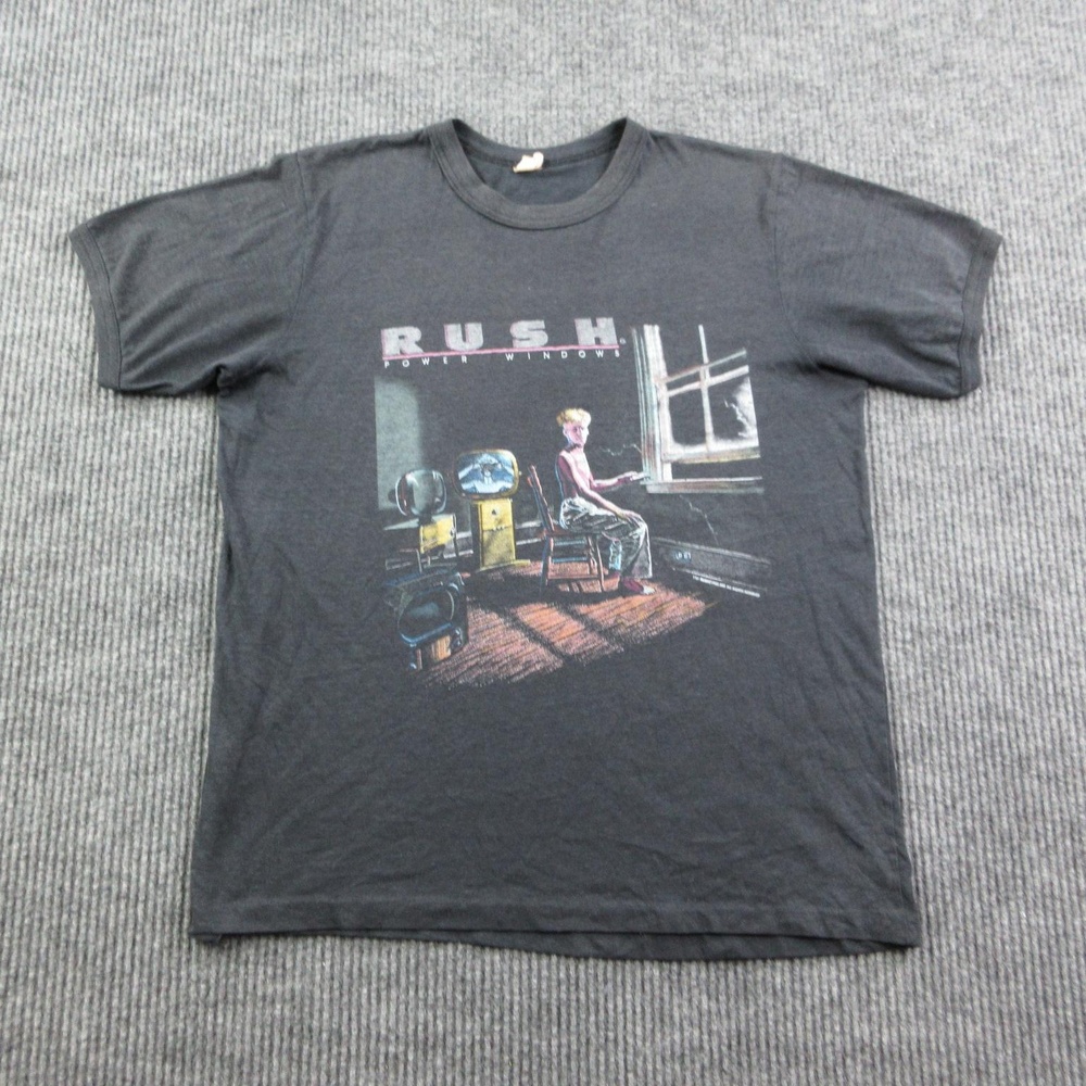 Rush Shirt Mens L Black Crew Neck Power Windows Tour 85/86 Vintage Canadian